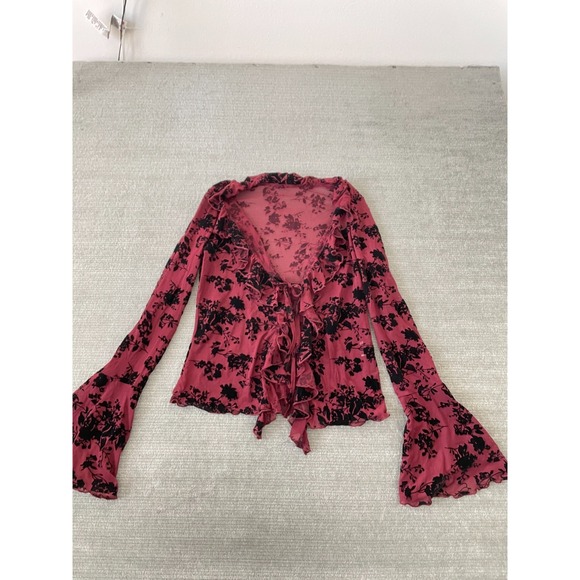 Shein Velvet Burnout Cardigan Top Wine L Fairy Whimsigoth Dark Romantic Femme - Picture 2 of 6